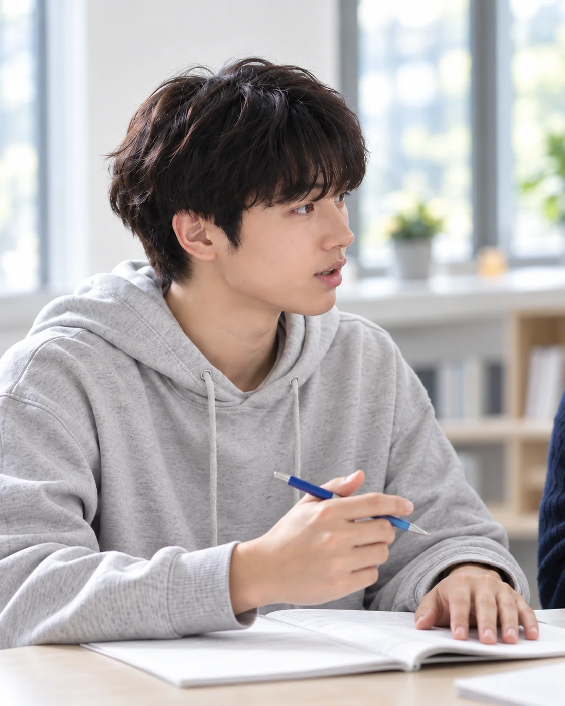 풀이에 담긴 생각을 손짓과 함께 설명하는 학생